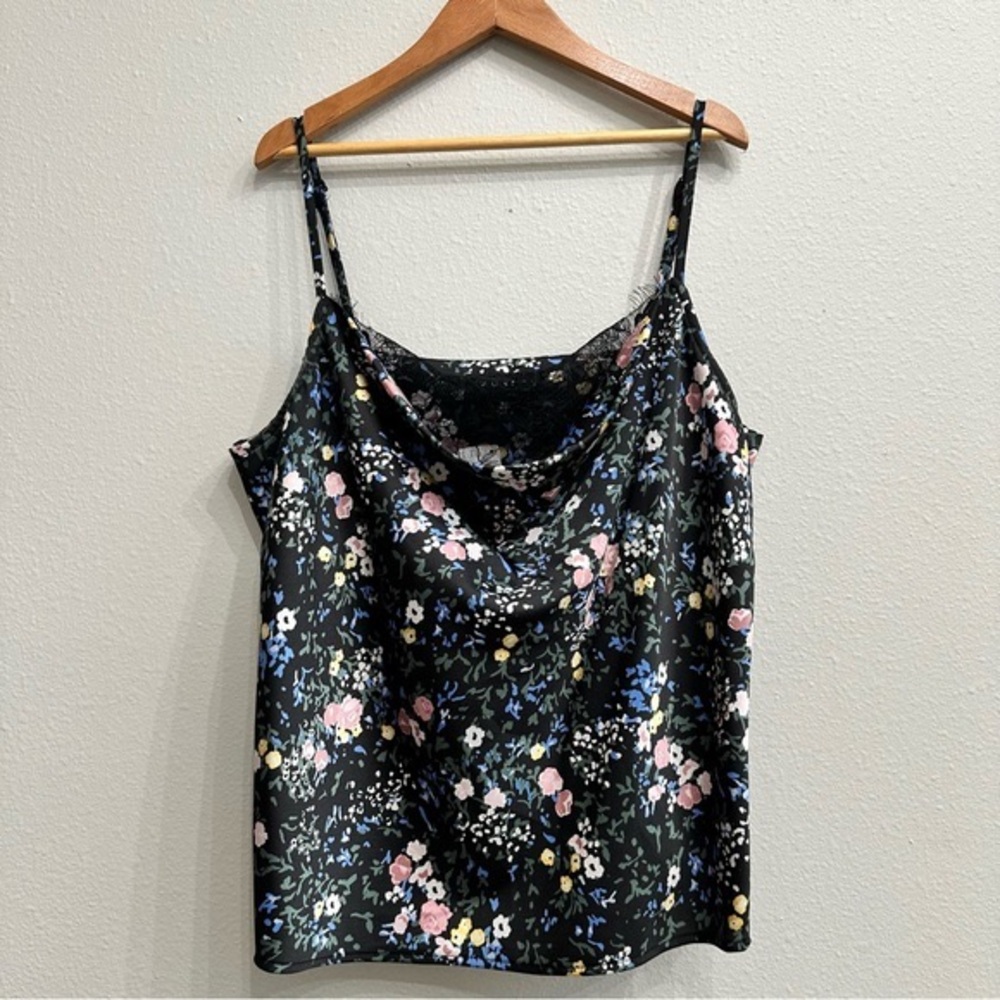 Laundry by Shelli Segal Mini Floral Satin Camisole with lace Tank Top Size XL